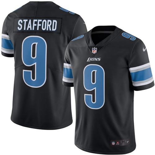 Nike Lions #9 Matthew Stafford Black Men's Stitched NFL Limited Rush Jersey - Click Image to Close